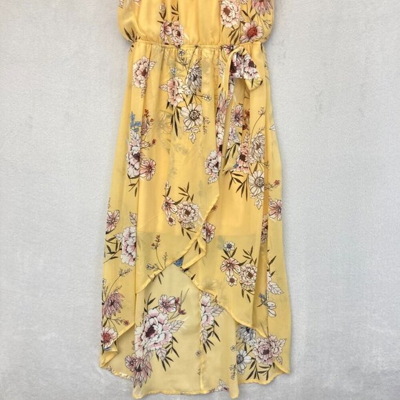 Floral Hi Low Cold Shoulder Maxi Dress Womens Medium M Butter Yellow Boho Flowy - Picture 5 of 16